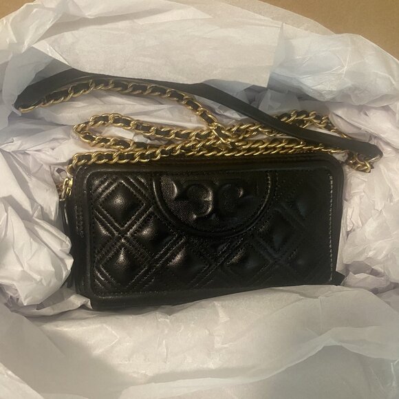 Tory Burch Black Quilted Leather Crossbody Bag Gold Hardware 22" Strap - Picture 10 of 10